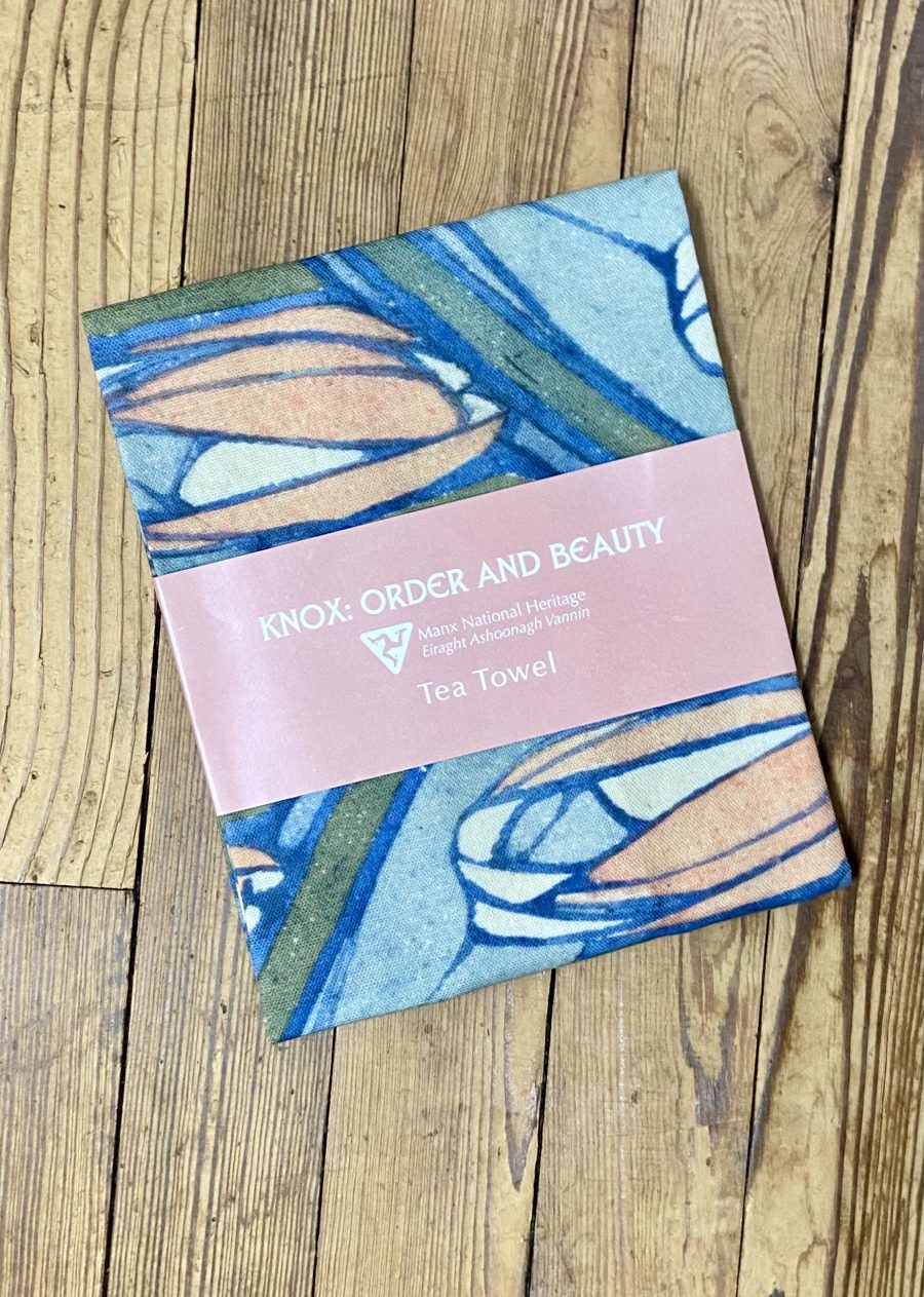 Archibald Knox Pink Buds and Leaves Design Tea Towel